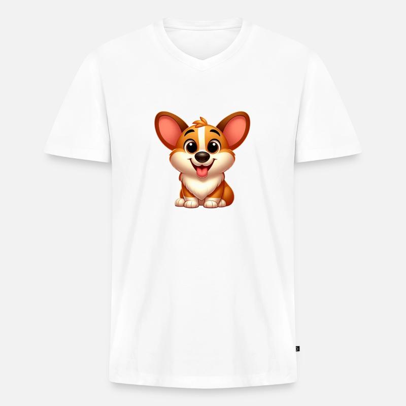 Corgi 6 - Männer Premium Bio T-Shirt mit V-Ausschnitt - Weiß