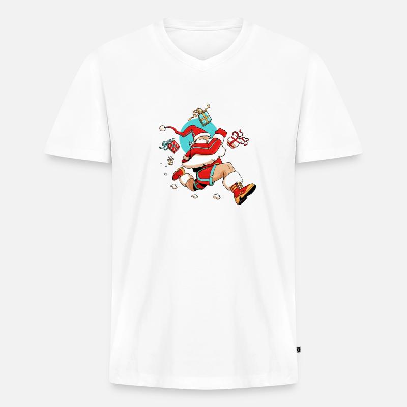 Läufer Weihnachtsmann - Männer Premium Bio T-Shirt mit V-Ausschnitt - Weiß