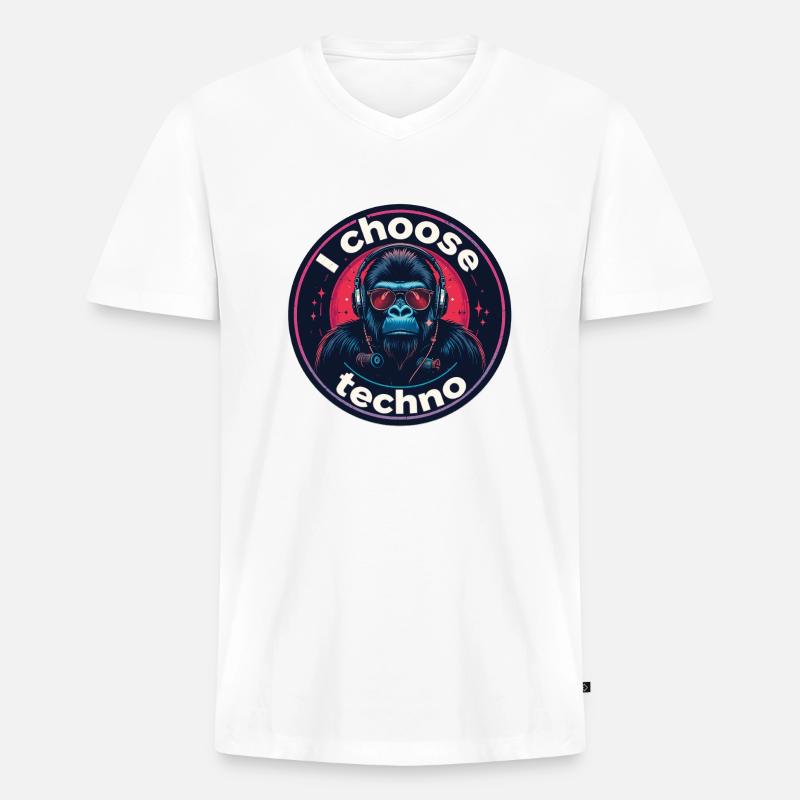 Gorilla i choose techno - Männer Premium Bio T-Shirt mit V-Ausschnitt - Weiß