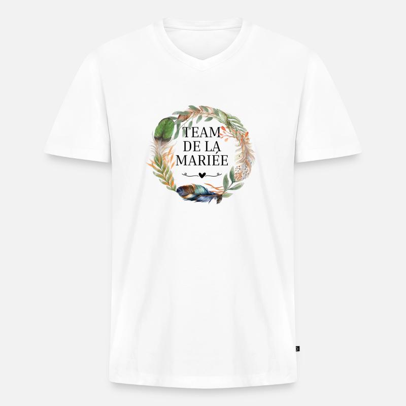 Brautteam Krone Boho-Blumen - Männer Premium Bio T-Shirt mit V-Ausschnitt - Weiß