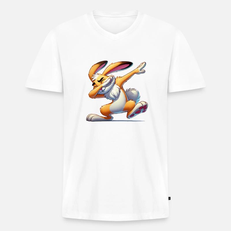 hase dabbing comic - Männer Premium Bio T-Shirt mit V-Ausschnitt - Weiß