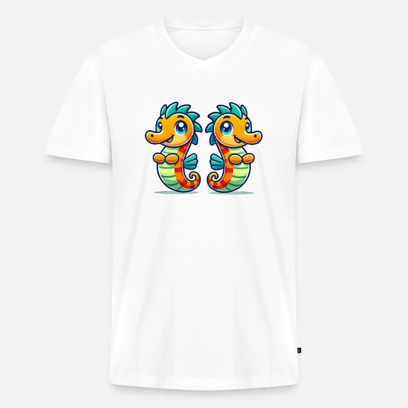 seepferdchen 2 - Männer Premium Bio T-Shirt mit V-Ausschnitt - Weiß