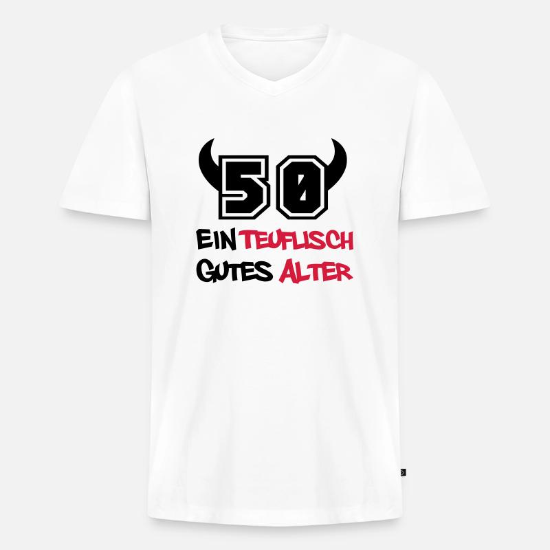 teuflische_50 - Männer Premium Bio T-Shirt mit V-Ausschnitt - Weiß