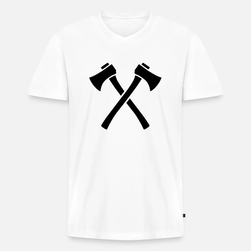 Axt - Männer Premium Bio T-Shirt mit V-Ausschnitt - Weiß