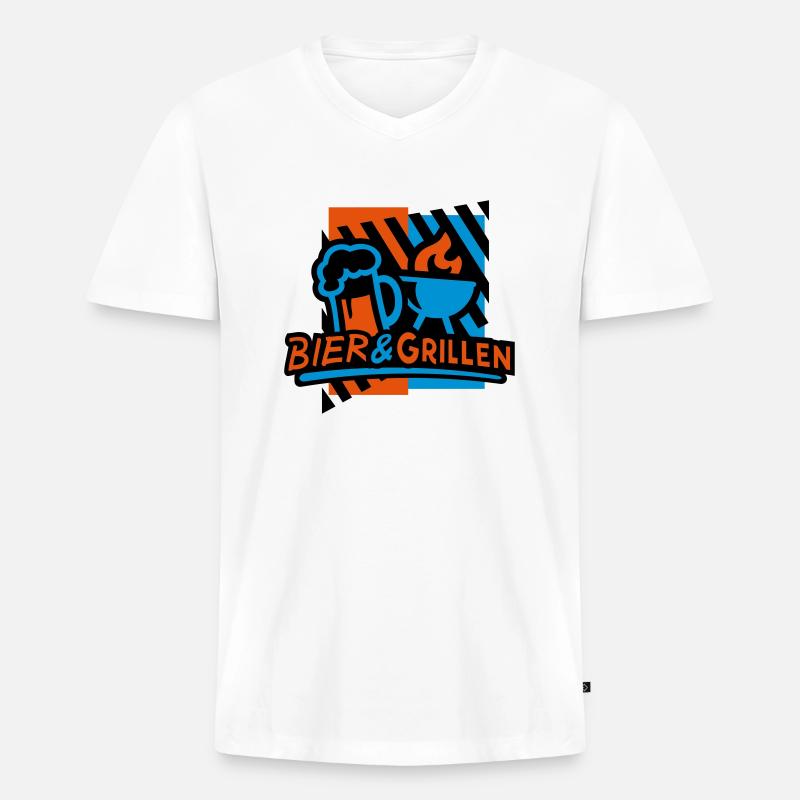 Bier & Grillen 02 - Männer Premium Bio T-Shirt mit V-Ausschnitt - Weiß