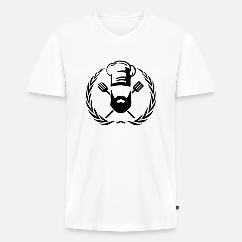 cook design beard - Männer Premium Bio T-Shirt mit V-Ausschnitt - Weiß