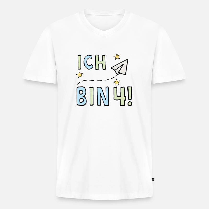 Ich bin vier - Männer Premium Bio T-Shirt mit V-Ausschnitt - Weiß