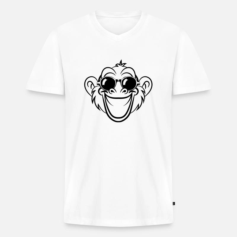 affe lachen gesicht - Männer Premium Bio T-Shirt mit V-Ausschnitt - Weiß