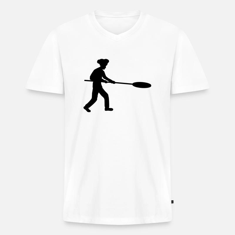 Pizzaschieber Pizzabäcker Silhouette - Männer Premium Bio T-Shirt mit V-Ausschnitt - Weiß