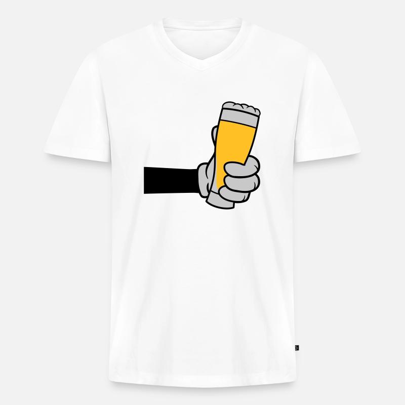 Bierglas anstoßen Comic Hand - Männer Premium Bio T-Shirt mit V-Ausschnitt - Weiß
