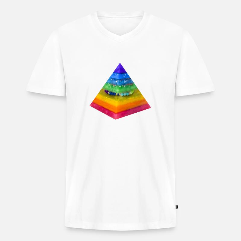 Regenbogen- Dimension Pyramide - Männer Premium Bio T-Shirt mit V-Ausschnitt - Weiß