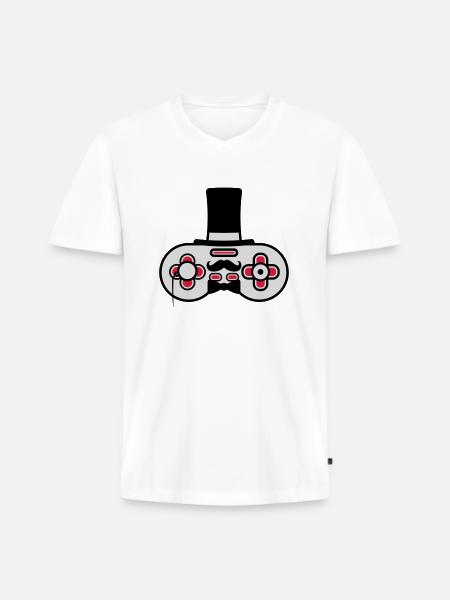 Gentlemen old controller retro - Men's Premium Organic T-shirt with V-neck - white