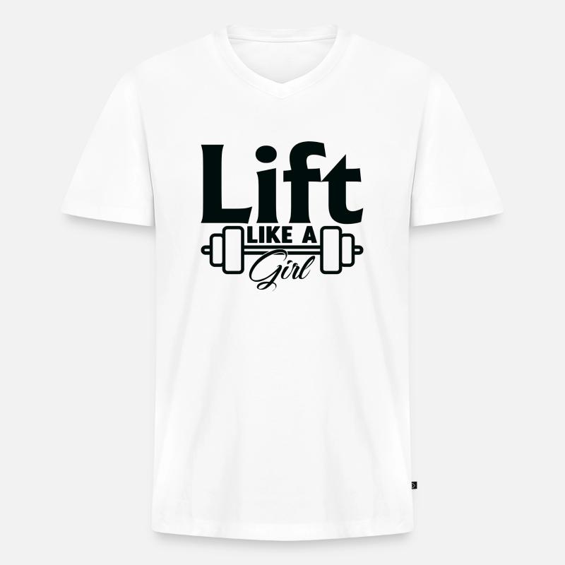 Heben wie ein Mädchen - Männer Premium Bio T-Shirt mit V-Ausschnitt - Weiß