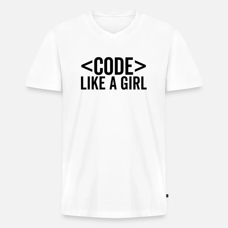 Code wie ein Mädchen - Männer Premium Bio T-Shirt mit V-Ausschnitt - Weiß