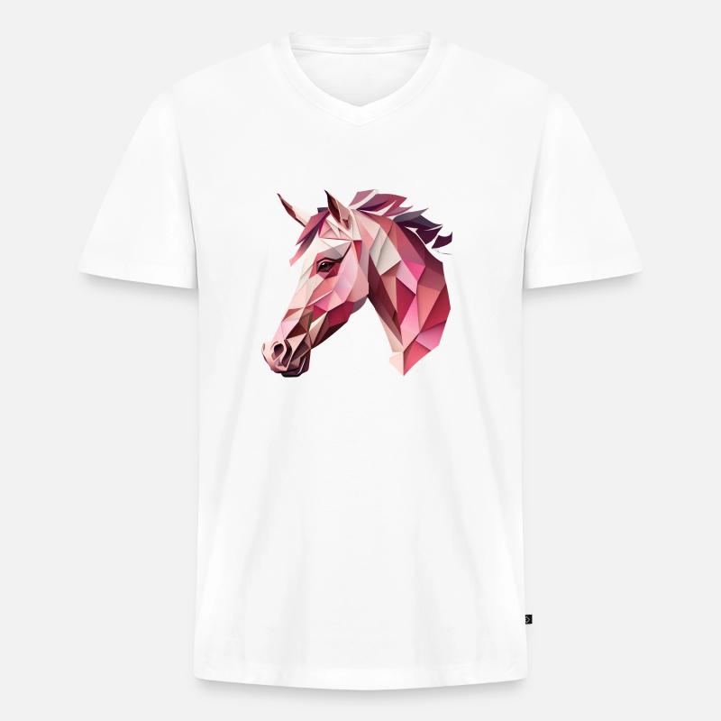 Ein eckiger rosa Pferdekop - Männer Premium Bio T-Shirt mit V-Ausschnitt - Weiß