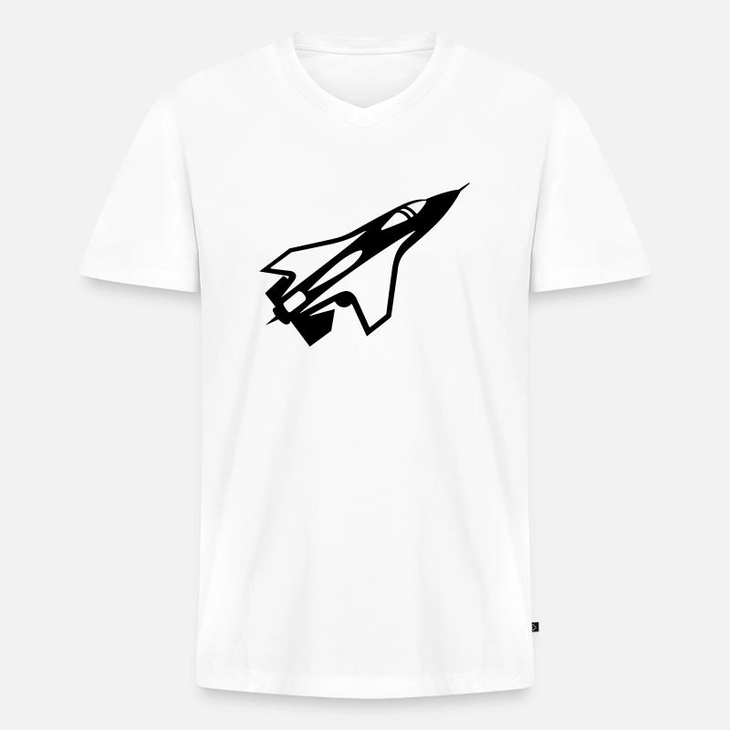 Kampfflugzeug - Männer Premium Bio T-Shirt mit V-Ausschnitt - Weiß