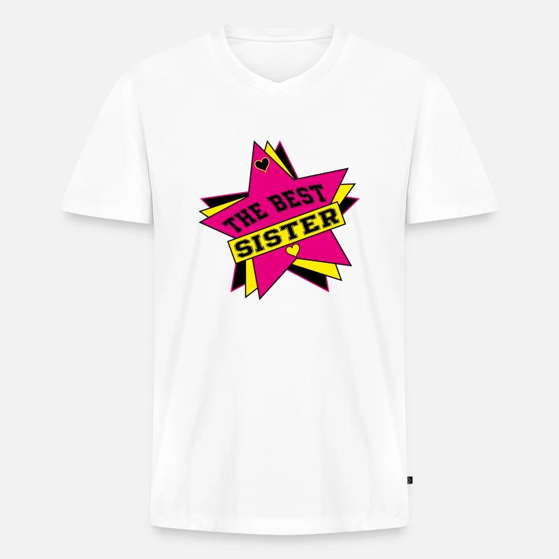 DIE BESTE SCHWESTER - Männer Premium Bio T-Shirt mit V-Ausschnitt - Weiß