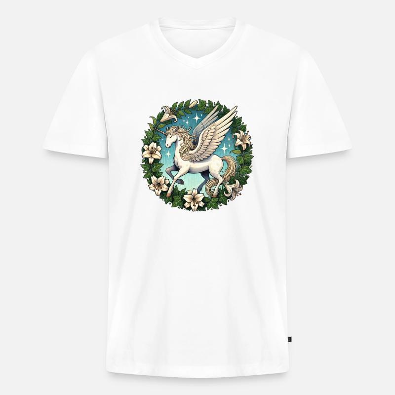Pegasus Einhorn - Männer Premium Bio T-Shirt mit V-Ausschnitt - Weiß