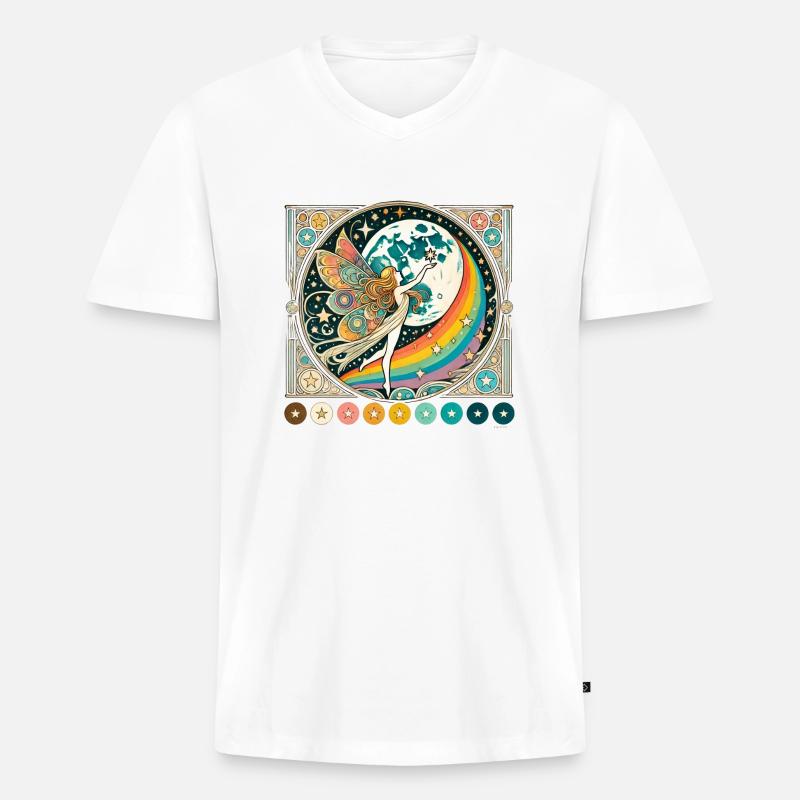 Retro Regenbogen Fee - Männer Premium Bio T-Shirt mit V-Ausschnitt - Weiß