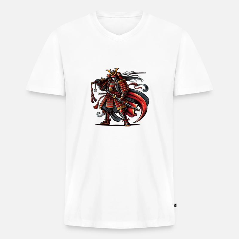 samurai comic - Männer Premium Bio T-Shirt mit V-Ausschnitt - Weiß
