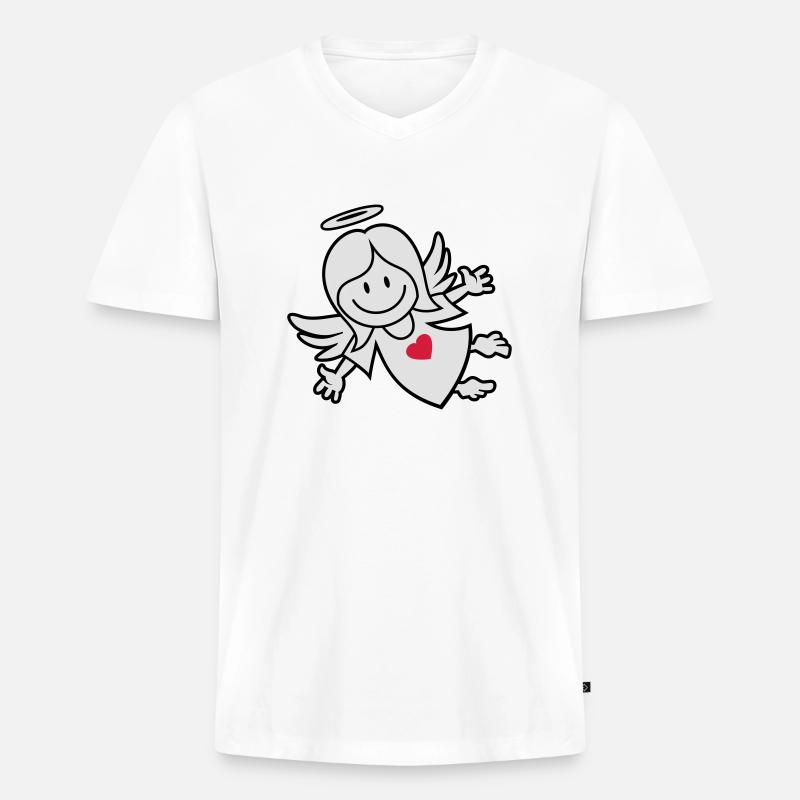 vl064b_engel2_3c - Männer Premium Bio T-Shirt mit V-Ausschnitt - Weiß