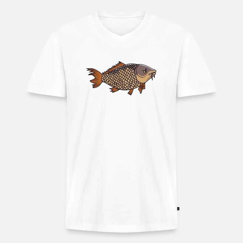 Grantiger Karpfen / Grumpy Carp - Männer Premium Bio T-Shirt mit V-Ausschnitt - Weiß