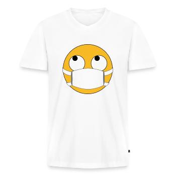 Maske? Voll nervig! Emoji mit Maske - Männer Premium Bio T-Shirt mit V-Ausschnitt - Weiß - Vorne - Nico (187cm)