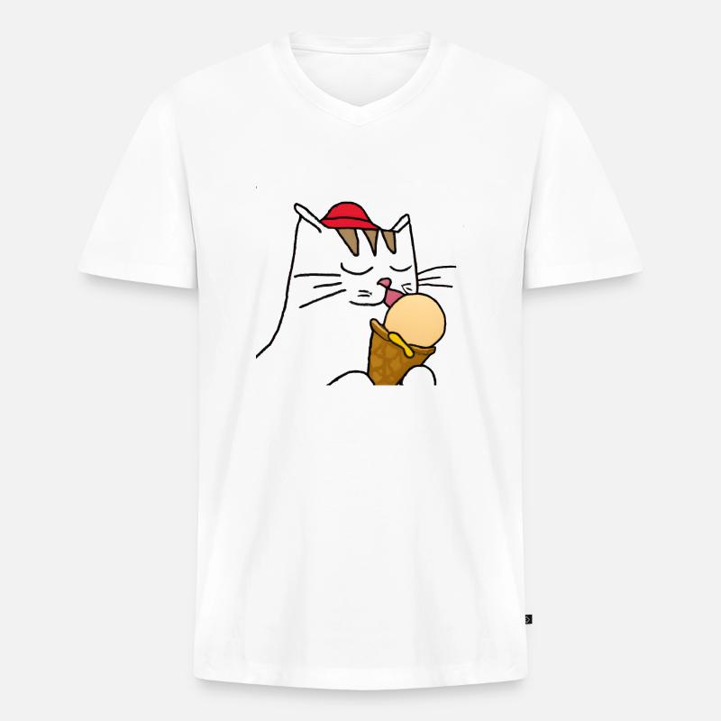 Katze mit Eis - Männer Premium Bio T-Shirt mit V-Ausschnitt - Weiß