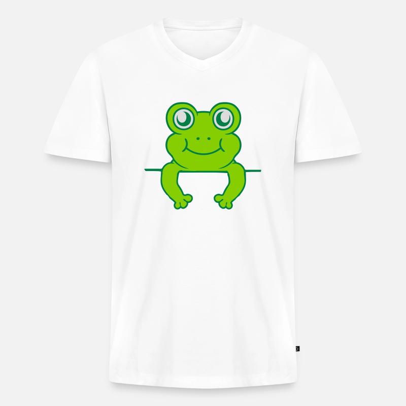Schild Mauer Frosch Comic - Männer Premium Bio T-Shirt mit V-Ausschnitt - Weiß