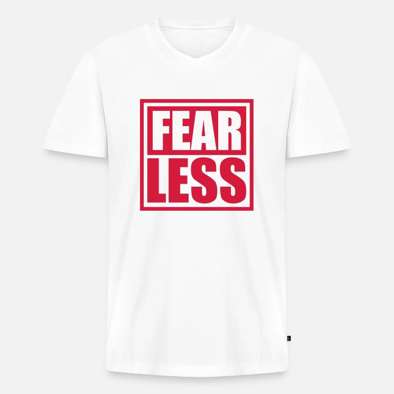 fearless Text Zitat Design - Männer Premium Bio T-Shirt mit V-Ausschnitt - Weiß