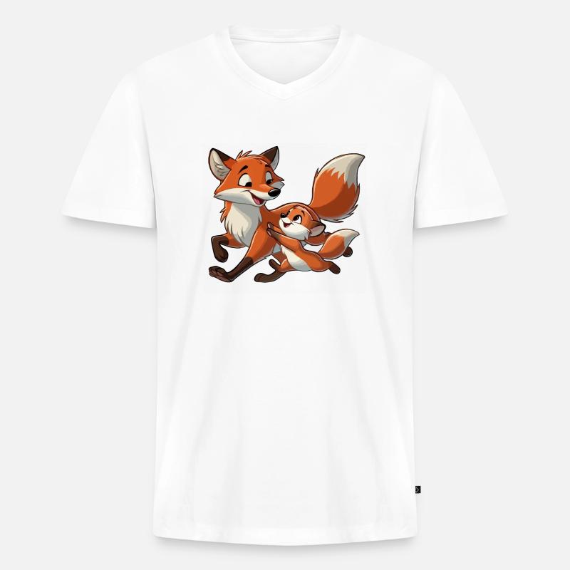 Fuchs mit herumtollendem Kind - Männer Premium Bio T-Shirt mit V-Ausschnitt - Weiß