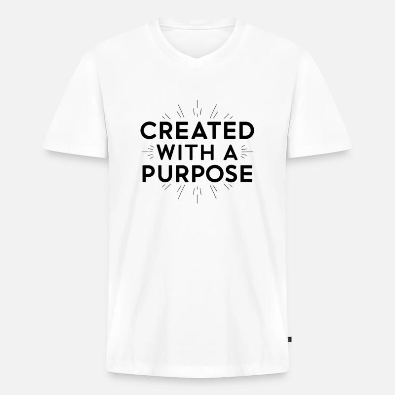 created with a purpose - Männer Premium Bio T-Shirt mit V-Ausschnitt - Weiß