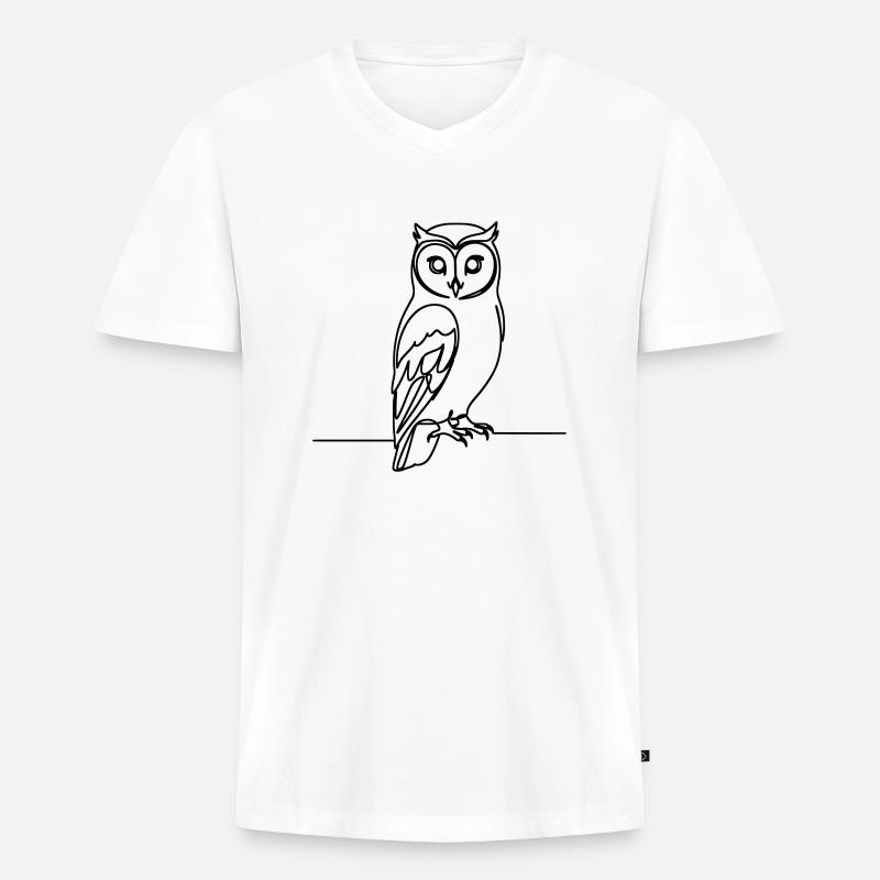Eule Einzeilig - Männer Premium Bio T-Shirt mit V-Ausschnitt - Weiß