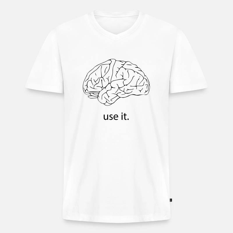 your brain. use it. - Männer Premium Bio T-Shirt mit V-Ausschnitt - Weiß