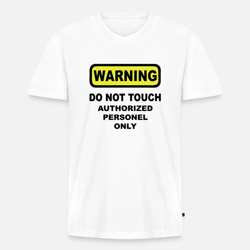 warning humor - Männer Premium Bio T-Shirt mit V-Ausschnitt - Weiß