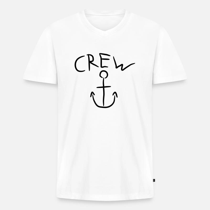 Crew Anchor Comic Logo - Männer Premium Bio T-Shirt mit V-Ausschnitt - Weiß