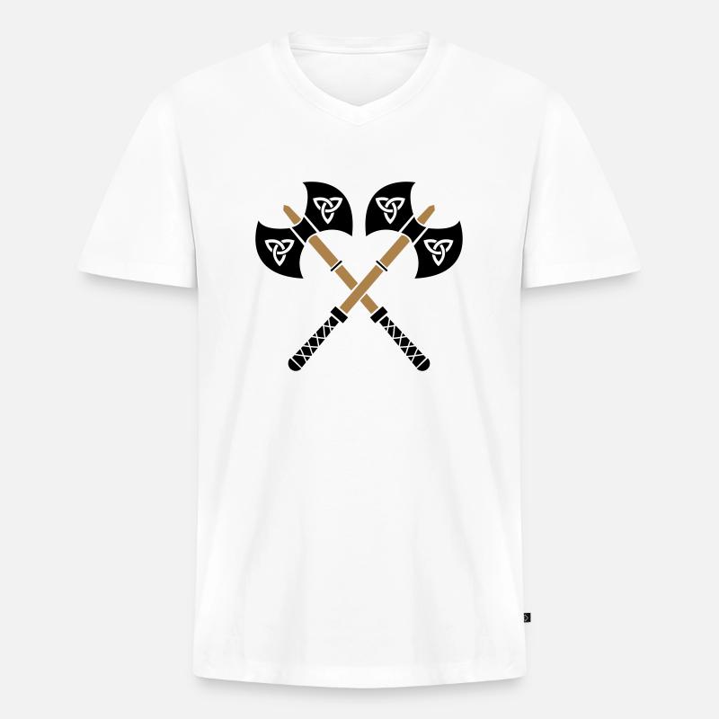 wikinger_aexte_02 - Männer Premium Bio T-Shirt mit V-Ausschnitt - Weiß