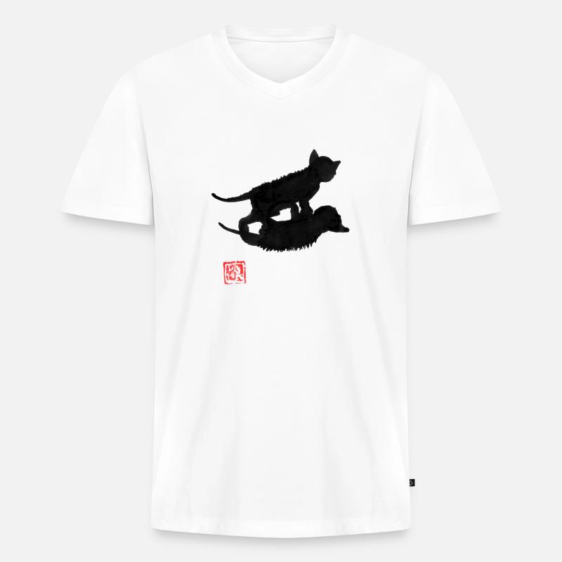 cat shadow - Männer Premium Bio T-Shirt mit V-Ausschnitt - Weiß