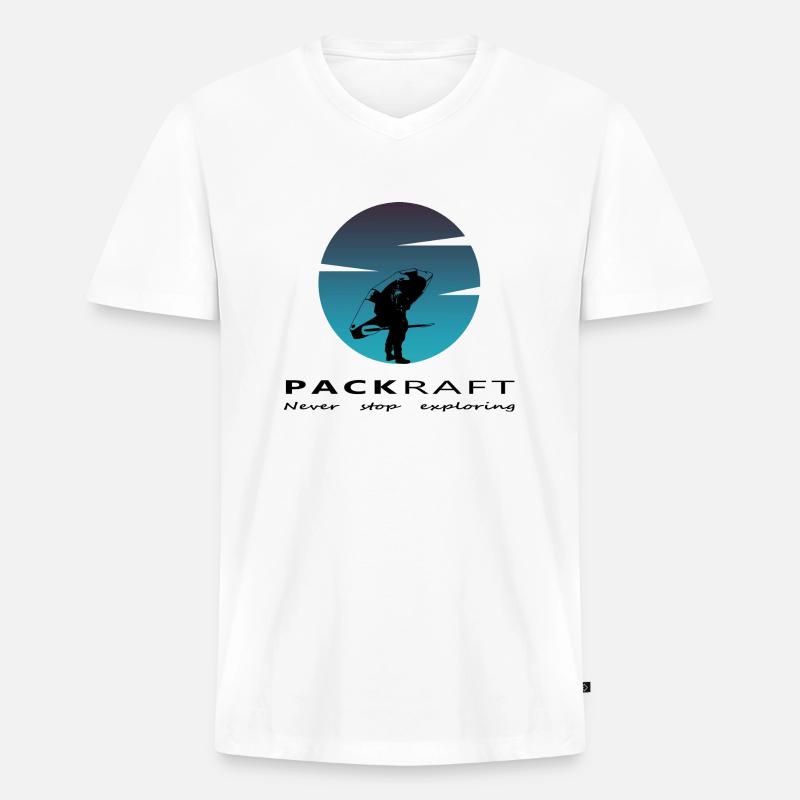 Packraft - Never stop exploring - Männer Premium Bio T-Shirt mit V-Ausschnitt - Weiß