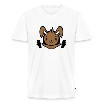 Bunny Bodybuilder Gym Muscles Fort Fitness Poids - T-shirt encolure en V Premium bio Homme - blanc - Devant - Nico (187cm)