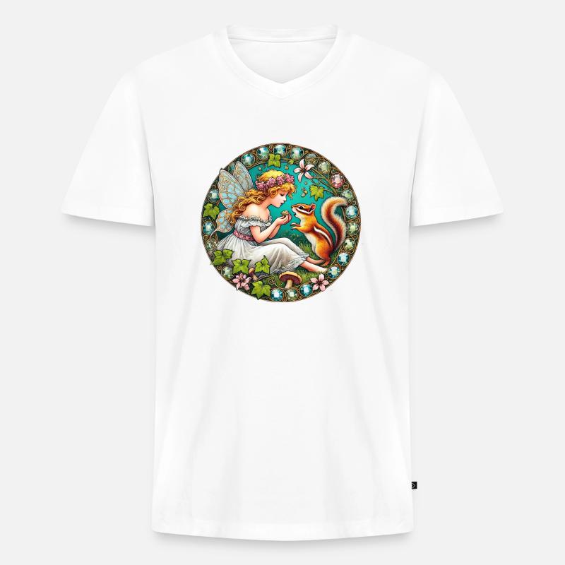 Streifenhörnchen-Fee - Männer Premium Bio T-Shirt mit V-Ausschnitt - Weiß