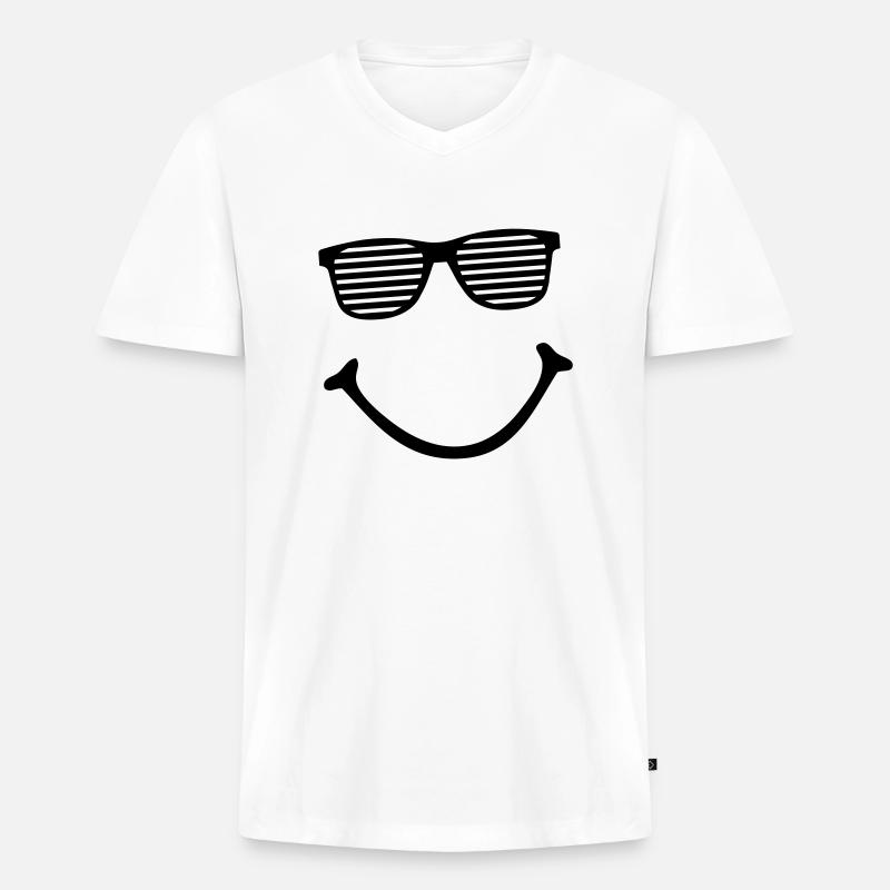 smiley - Männer Premium Bio T-Shirt mit V-Ausschnitt - Weiß