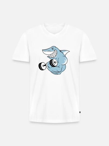 shark_bodybuilder - T-shirt encolure en V Premium bio Homme - blanc