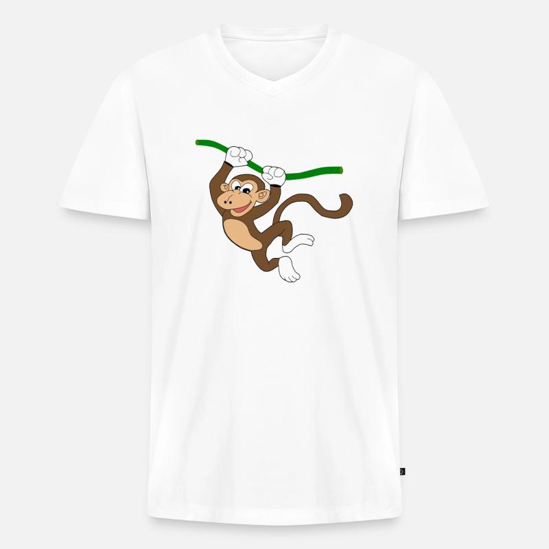 Monkey - Männer Premium Bio T-Shirt mit V-Ausschnitt - Weiß