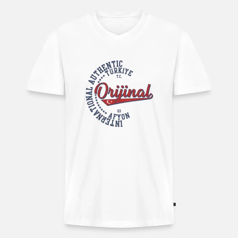 Afyon - Männer Premium Bio T-Shirt mit V-Ausschnitt - Weiß