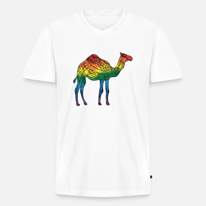 Kamel - Männer Premium Bio T-Shirt mit V-Ausschnitt - Weiß