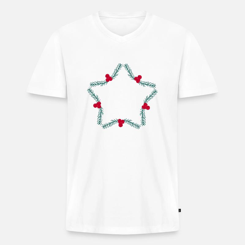 Weihnachtskranz in Sternform - Männer Premium Bio T-Shirt mit V-Ausschnitt - Weiß