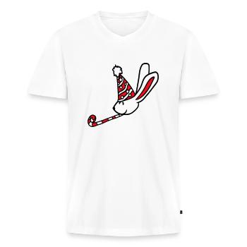 Lapin Anniversaire Années Vieux Cadeau Serviette Chapeau de fête - T-shirt encolure en V Premium bio Homme - blanc - Devant - Nico (187cm)