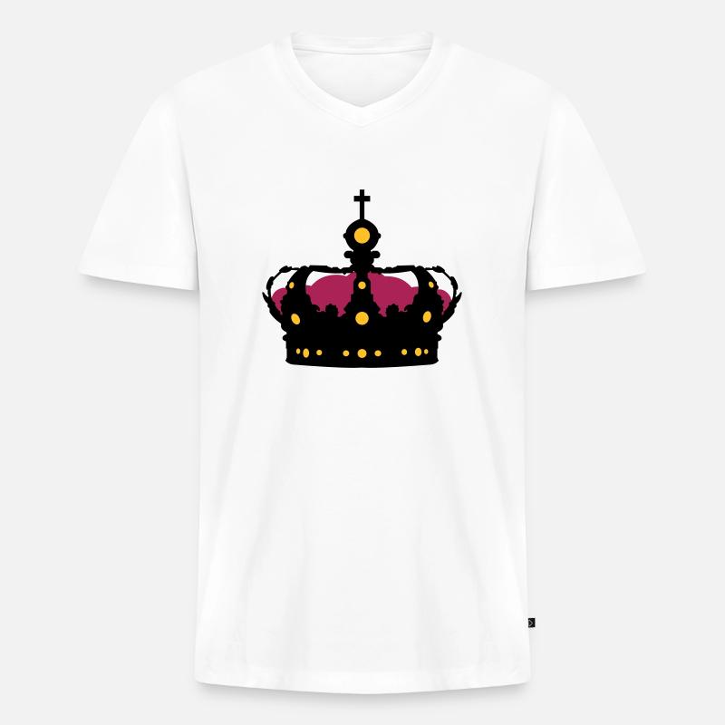 Krone - Männer Premium Bio T-Shirt mit V-Ausschnitt - Weiß
