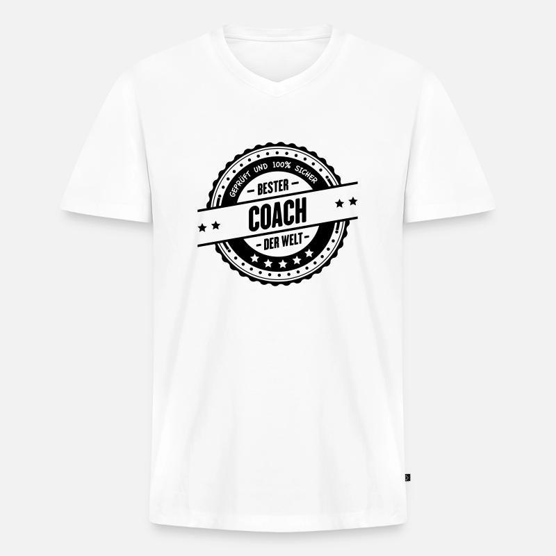 Bester Coach - Männer Premium Bio T-Shirt mit V-Ausschnitt - Weiß